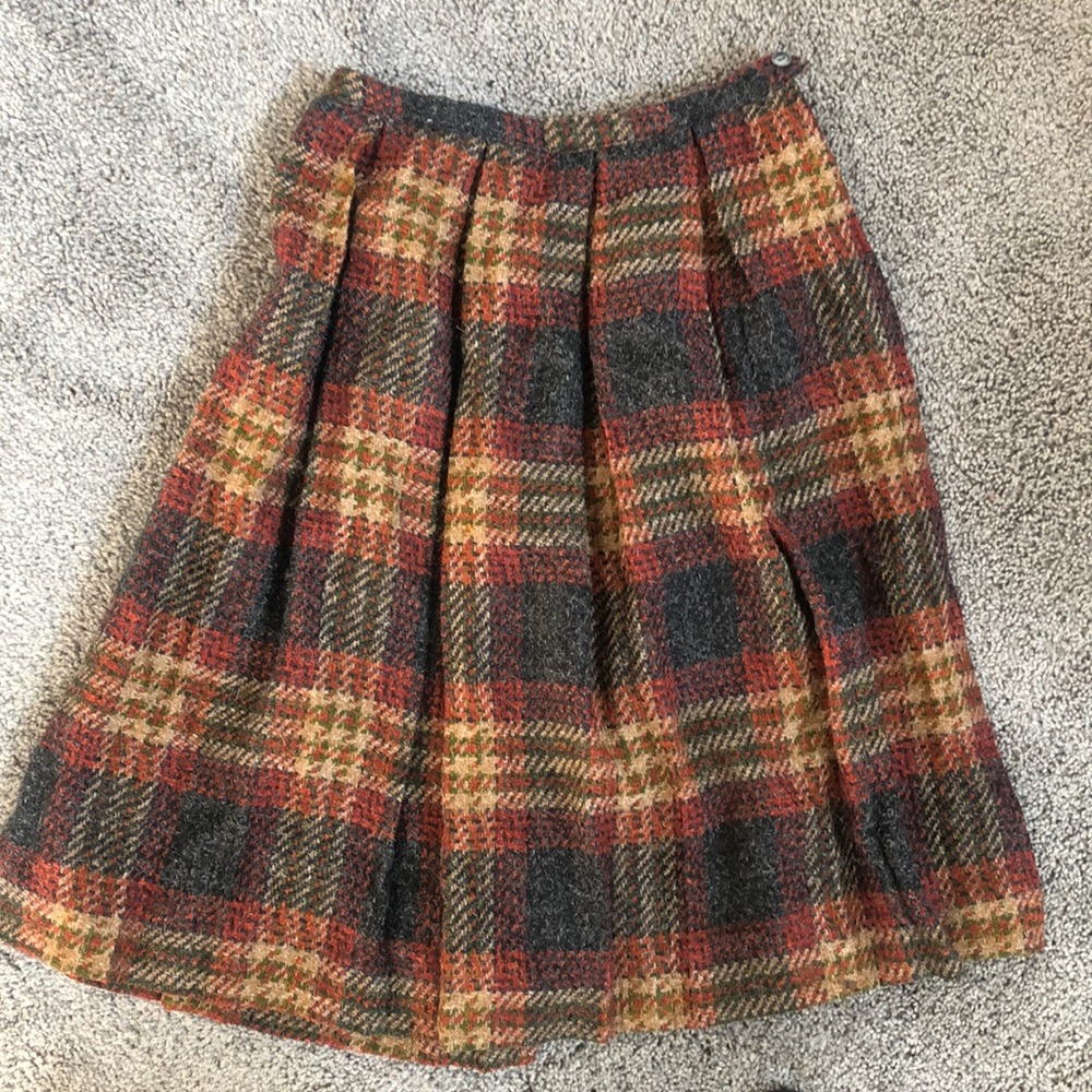 Vintage plaid wool midi skirt